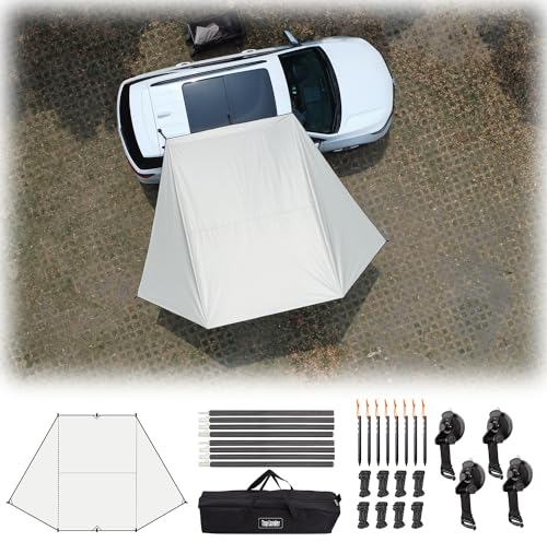 Car Awning Camping SUV Sun Shelter Waterproof Universal Tent Canopy Anti-UV for Van Campervan Caravan Truck Vehicle (White)