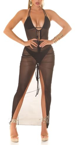 Koucla Vokuhila Robe de plage avec dos nu - Robe maxi en maille transparente avec bretelles