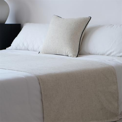HLASMSPE Caminos de cama de lino y algodón, jacquard, decoración de ropa de cama, colcha de color sólido, funda de protección para hotel, beige, 85 x 200 cm, camino de cama para cama de 1,5 m