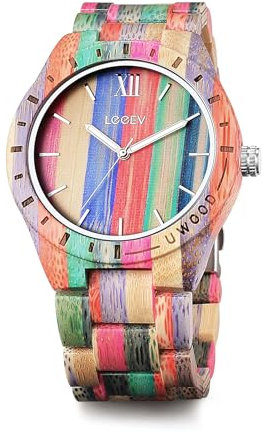 LeeEv Herren Armbanduhr aus Holz leicht, einzigartig Uwood Serie handgefertigt Sandelholz analog Quarz Vintage Stil römische Zahlen natürliche Holz Armbanduhr