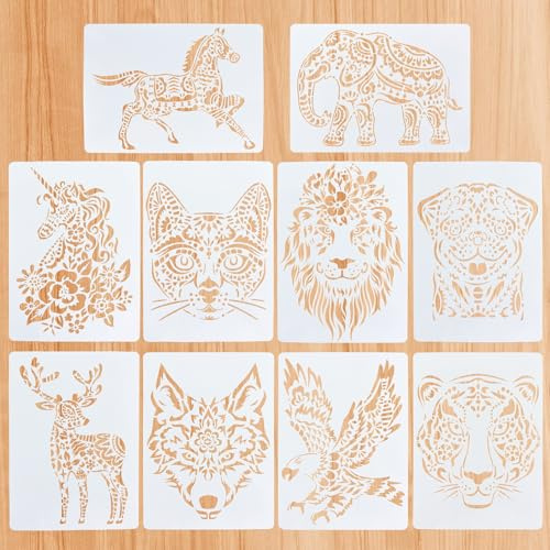 EASYKEENECOM Stencil per Pittura, 10 Forme Animali, 29 x 21 cm, Riutilizzabili e Lavabili per Scrapbooking, Album Fotografici, Biglietti Regalo per Bambini