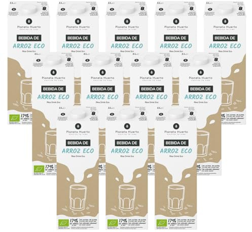 PLANETA HUERTO | Pack 12× Bebida de Arroz ECO 1 L – Bebida Alternativa vegetal, 100 % ecológica, sin lactosa ni azúcares añadidos, Ligera, natural y versátil