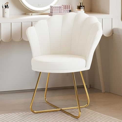 Hawthyhome Accent Chair Modern Occasional Tub, Chair Dressing Chair for Home, petal backrest armchair with metal legs gold, up to130 KG Load Capacity White