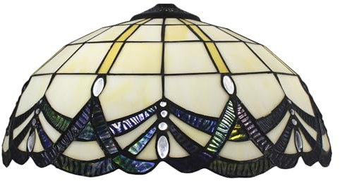 Pantalla de lámpara Tiffany de vidrieras barrocas color crema, 40,6 cm de ancho, accesorios vintage hechos a mano, repuesto hecho a mano, cubierta de luz para lámparas colgantes de mesa de pie y techo