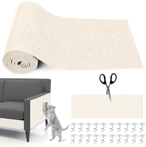 300cm x 40cm Tappetino Tiragraffi Gatti, Tappetino Antigraffio Gatti Autoadesivo, DIY Tagliabile Protezione Divano Graffi Gatto con 20 Viti per Protegge Mobilia Divani e Tappeti