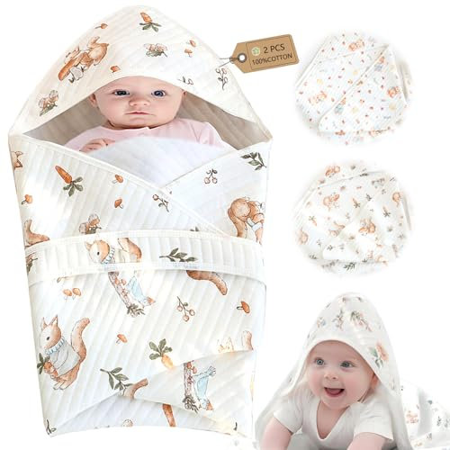 AIRCADIA Pucksack Baby 0 6 12 Monate 2 Stück, 100% Baumwolle Schlafsack Baby, Pucksack Neugeborene Weicher Schlafkomfort, Atmungsaktiv Und Schlafsack Duschgeschenk (Eichhörnchen Bär)