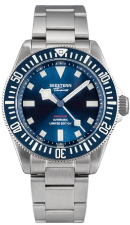 Seestern S430 Automatik Titan Blau Full Scale Diver Herrenuhr, blau, Armband