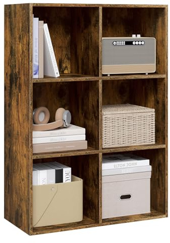 WOLTU Libreria con 6 Cubi, Scaffale per Libri, Libreria Verticale per Camera da Letto, Soggiorno, Studio, Ufficio, Legno Ingegnerizzato, Marrone rustico, 59.6x29x89cm