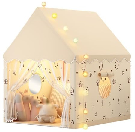Benebomo Tienda de campaña Infantil,Casitas Infantiles Tela,Castillo de Princesa para niños y niñas,Casita Infantil de Interior para Jugar, Dormir y Descansar,Beige