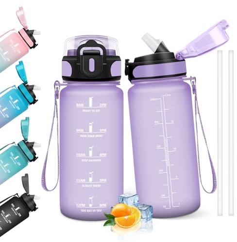 HoneyHolly Borraccia 500Ml, Senza BPA & A Prova di Perdita, Borracce con Cannuccia, Reutilizables, Borraccia Scuola Elementare, Water Bottle per Scuola, Palestra, Ufficio, Running