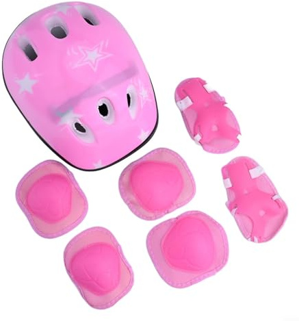 HomeVortex Kids Protective Gear Set Adjustable Helmet Knee Elbow Wrist Pads Sports Safety Equipment For Boys Girls Age 5-16 Cycling Skating Skateboarding(Pink)