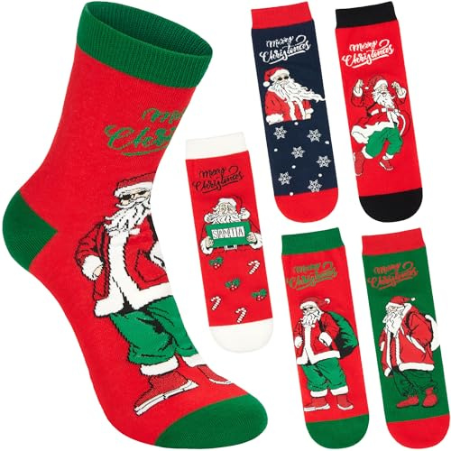 BRUBAKER 5 Par Julsockor - Chill Santa - Avslappnad Jultomte - Roliga och Mysiga Herrstrumpor för Julen - Färgglada Bomullstrumpor - Merry Christmas - Perfekt Present till Män - Storlek 41-45