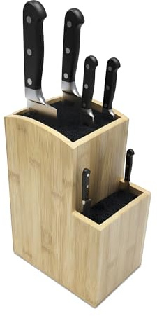 Bloque para Cuchillos Relaxdays vacío, bambú, 2 Niveles, HBT 25,5 x 11,5 x 18 cm, Soporte para Cuchillos, Natural/Negro