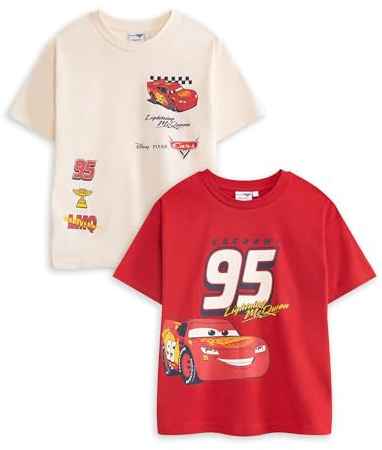 Disney Cars Lightning McQueen - Camiseta roja para niños | Paquete múltiple de 2 camisetas de manga corta | Camiseta con estampado de personajes de dibujos animados | Camiseta de cuello redondo para