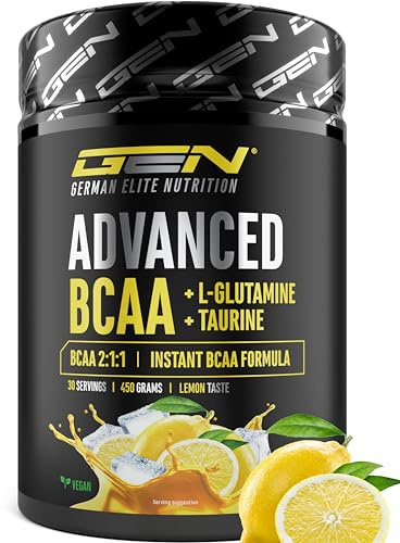 Advanced BCAA en polvo 450 g - Aminoácidos en proporción 2:1:1 con L-glutamina y taurina - BCAA instantáneos, excelente solubilidad y sabor - Vegano - 30 raciones (Lemon)