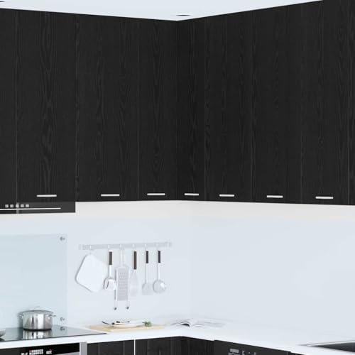 GeenYuu Modern Hanging Corner Cabinet with Door, Black Oak & White Engineered Wood, 57x57x100cm, Durable Storage for Kitchen Pantry