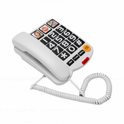 Jiawu Extra Högljudd 110dB Fast Telefon med Stora Knappar för äldre och Hörselskadade Hemmabruk (Vit)