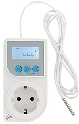 Xavax temperaturregulator med givare (termostat för radiatorer, kylning, essentials radiatortermostat elektronisk för z. B. terrarium, växthus), lågt ljud, energieffektiv termostat