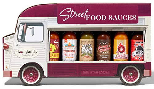 Thoughtfully Gourmet, Street Food Sauces Hot Sauce and BBQ Gift Set, Flavours: Diablo Wings Sauce, Louisiana and More, Vegan and Vegetarian, Set of 6
