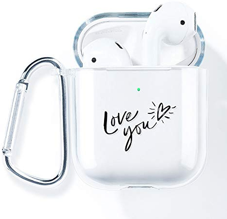 AKABEILA AirPods Case Cover, Compatible for Apple AirPods 2 & 1 2nd 1st Generation Cases Silicone Clear With Design Front LED Visible Wireless Charging Case Women Transparent Cute with Carabiner