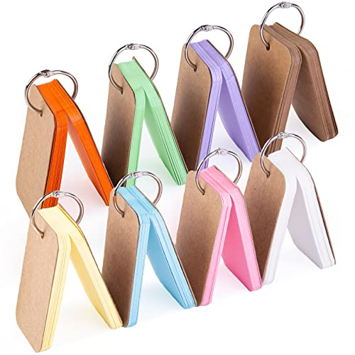 Koogel Karteikarten mit Ring, 8 Stück 400 Blätter Mini Lernkarten aus Kraftpapier, mehrfarbig sortiert für Vokabeltraining unterwegs, 5 x 9 cm