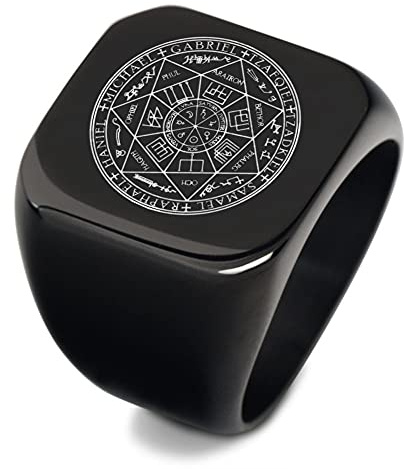 KBNSUIAN Chevalière Talisman Sceau des Sept Archanges Acier Inoxydable 7 Saint Anges Protection Amulette Bague Catholique Bijoux pour Homme Anniversaire Cadeau pour Lui Elle Taille 7-12, Acier