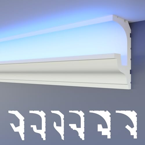 HEXIMO LED Stuckleisten 2in1, indirekte Beleuchtung Deckenleisten XPS Styropor Wandleisten Deckenprofil (1,7 Meter HLED 18)