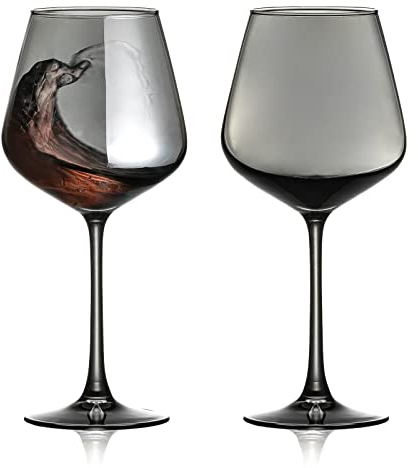 PTSTING Weingläser Grau Burgund Rotweinglas Groß Weinglas 2er Set für Weinprobe, Hochzeitsgeschenk, Jahrestag, Weihnachten, Geburtstag