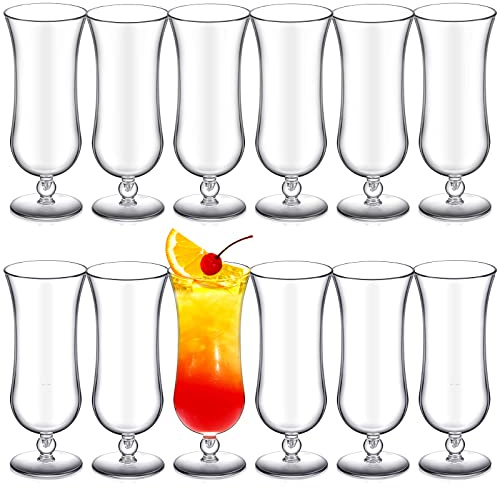 Lallisa 12 Pcs Plastic Hurricane Glasses 15 oz Shatter Resistant Clear Plastic Pina Colada Cocktail Glasses Break Resistant Drinking Tulip Milkshake Cups for Beer Juice Margarita
