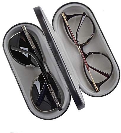 RURUOGUK Double étui à lunettes, 2 en 1, coque rigide de protection pour 2 paires de lunettes (ne convient pas pour les lunettes de soleil), Noir , Size: 15.8 (L) x 6.8 (W) x 6.5 (H) cm
