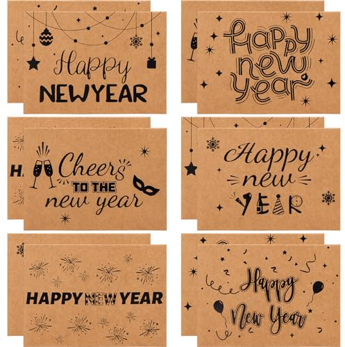Treasure Cove Happy New Year Cards with Envelopes 2026 New Year Greeting Cards Small for Seasonal Holiday Party Supplies 24Pcs
