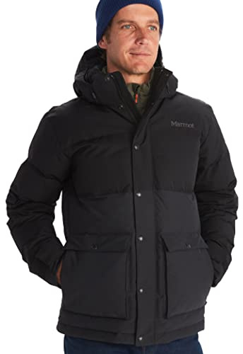 Marmot Män Fordham Jacket, Varm Dunjacka, Isolerad Vinterjacka Med Huva, Vindtät Dunparkas, Lätt, Packbar Utomhusjacka, Black, XL