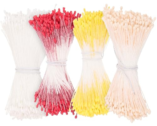 Cabilock 4 Stücke Handgemachte Doppelte Blütenköpfe Pollen Stängel Für DIY Blumenarrangements Künstliche Blumen Für Tischdekoration Und Kunsthandwerk