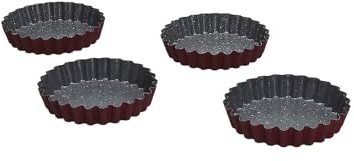 Set 4 Stampi Antiaderenti per Crostatine - Set 4 Stampi per Crostatine e Piccoli Dolci, in Acciaio al Carbonio, 10x1.8cm, Nero