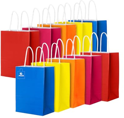 CHARMGIFTBOX 10 Pezzi Sacchetti Regalo Colorati, 15x8x21cm Sacchetti Carta con Manici, Buste Regalo per Feste, Compleanno, Matrimoni, Baby Shower, Natale