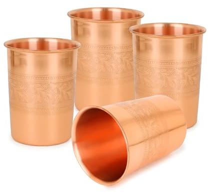 Zap Impex Vaso de Agua de Cobre Ayurvédico - Taza Con Grabado en Relieve (1 Pieza)