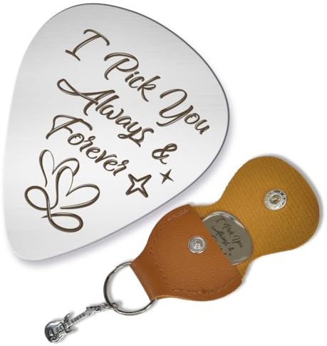 arricraft 1 Pc Stainless Steel Guitar Pick, I Pick You Always Forever Picks Plectrums with Holder Bass Pick Metal Thumb Picks for Valentine's Day Lover Electric Guitar Bass Ukulele Couples