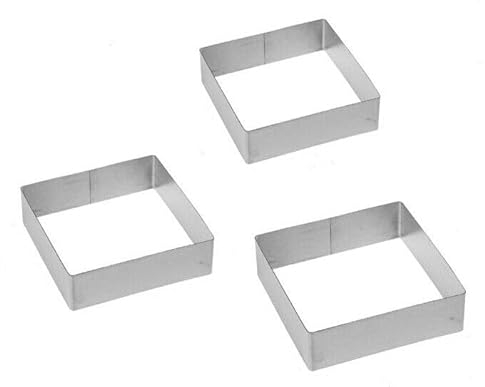 Set di 3 Tagliabiscotti Quadrati, per Dolci Biscotti Torte Mousse Monoporzioni, in Acciaio, 3 Dimensioni Diverse 10x10 cm, 15x15 cm, 20x20 cm, Stampi a Forma di Quadrato, Cake Design, Pasticceria
