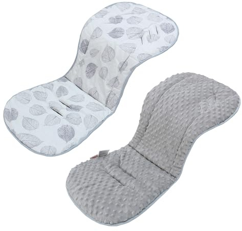 LAT Colchoneta Silla Paseo, Almohadilla Reversible para Cochecitos, Cojín Doble Cara para Silla de Auto y Carrito, Suave y Transpirable, Funda Universal para Bebés y Niños Pequeños (Hoja Gris)