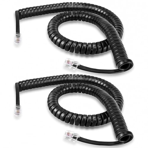 EZYUMM Phone Cord for Landline, 2 Pack Black Handset Telephone Cord, 10Ft Uncoiled(1.5 FT Coiled) Universal Replacement Cable for Desk & Wall Phones