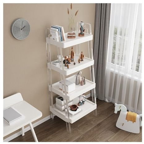 Trapezoidal Storage Rack Solid Wood Bookshelf Acrylic Rack Storage Rack 4-Layer Ladder Rack Display Rack Creative Flower Rack for Living Room Bedroom Study Storage Rack, Trapezoidal(White)