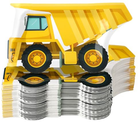 Zonon 50 Pcs Construction Truck Paper Plates Disposable Construction Theme Birthday Party Supplies Decoration for Food Snack Appetizer Lunch Dinner Dessert Tray Tableware