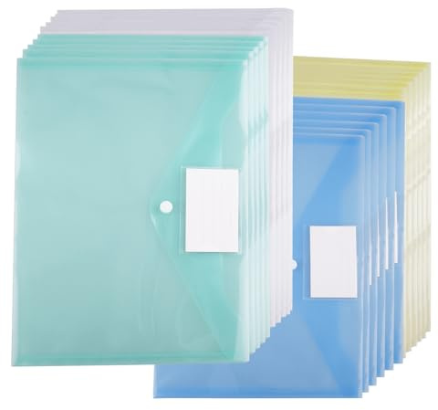 Aupawdy 40 cartelle raccoglitori A4, buste plastiche multicolori, con bottone a pressione e tasca per etichetta, ideali per scuola, ufficio e viaggi, 32x22 cm