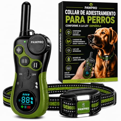 PAWPRO Collare di Addestramento, Conforme Nuova Legge Italiana Benessere Animale, Portata XXL 3 km, Modalità Luce Notturna, BIP Vibrazione Potenziata, Adatto Tutti Cani, Impermeabile (1 Collare)