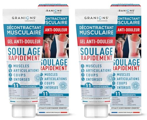GRANIONS | Décontractant Musculaire Gel Anti-Douleur Lot de 2 | Soulage rapidement douleurs articulaires, musculaires et post-traumatiques | Effet Cryothérapie | 2x 100 ml