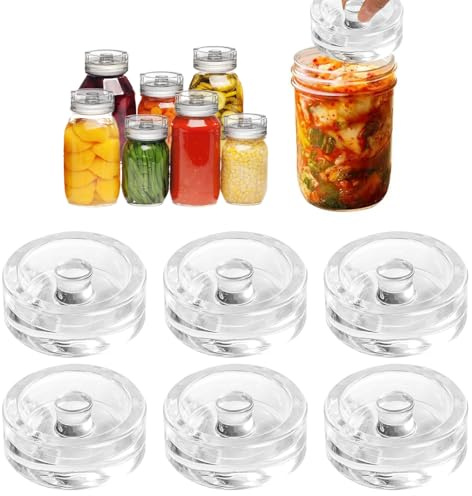 Set med 6 jäsningsvikter av glas för jäsning, Ø 7 cm, jäsningsvikt med handtag för lyftning, jäsningsvikt för burkar med öppning 68–86 mm, för jäsning
