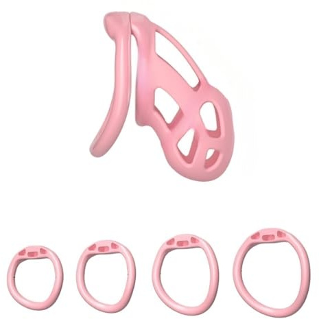 Male Pink Chastity Cage Chastity cage 3.0 Male Chastity Device with 4 Rings Penis Lightweight Resin Cock Cage for Man Penis Bondage Exercise Male Sex Toy (M)