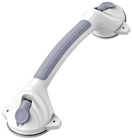 Maniglia per doccia senza foratura, manico con ventosa e manico per vasca da bagno senza foratura, 42,5 cm, per anziani, fino a 110 kg, impugnatura antiscivolo per doccia con ventosa, grigio, 1 pezzo