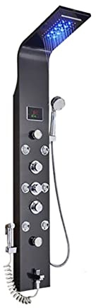 LED-badrumsduschpanel 6 lägen Intelligent LCD-duschpelare roséguld Regnvattenfallbadsystem med massagestråleblandare(Black Shower 8009)