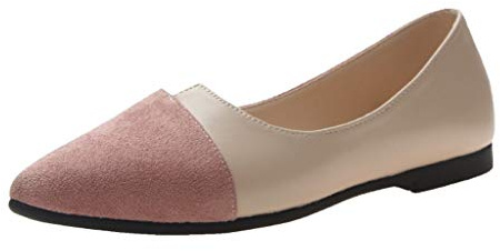 Damballerinaskor beige tvåfärgad design, platta skor damer läderutseende och bekväma, praktiska skor för vardagen, kontor och fritidsaktiviteter